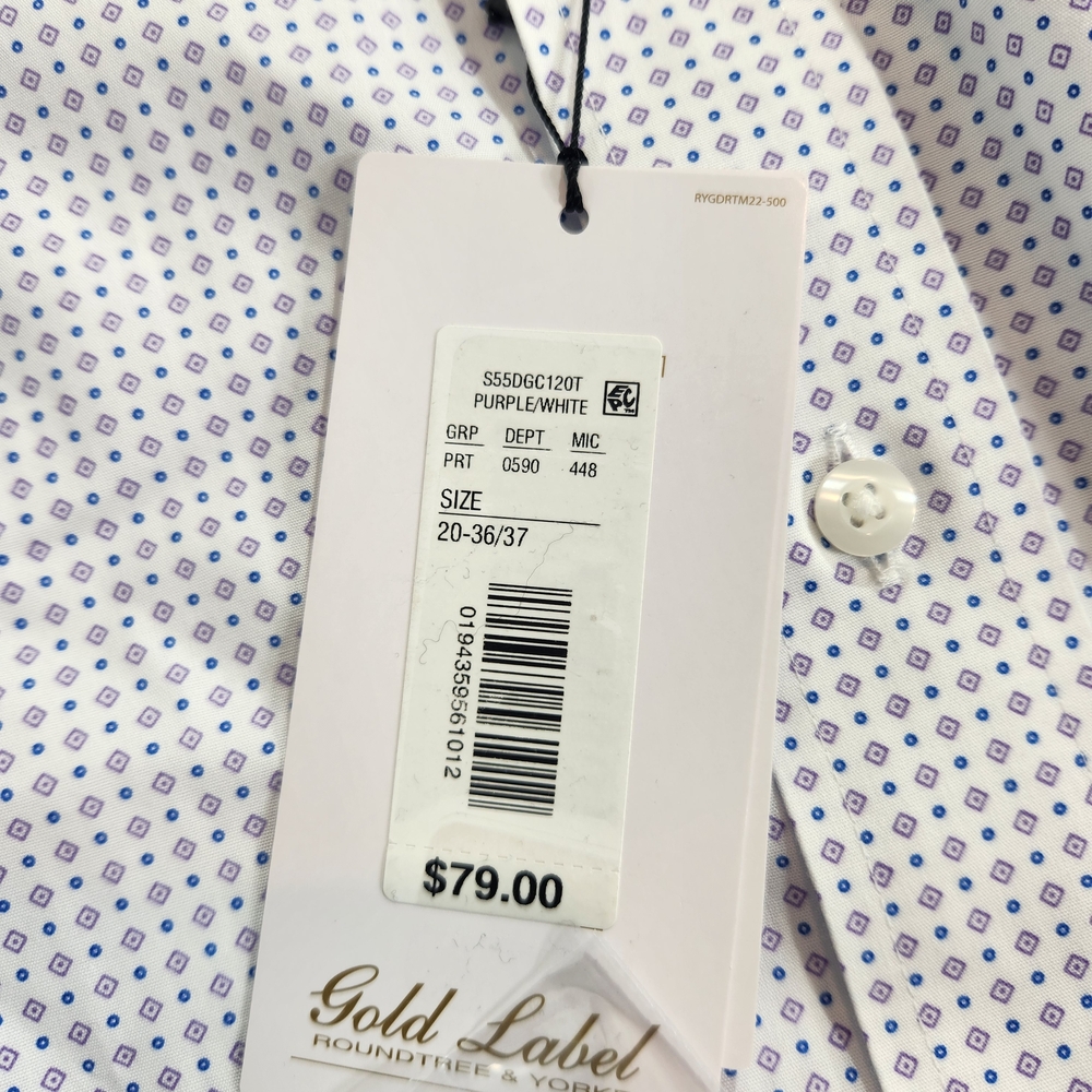 Roundtree Yorke Gold Label Men's  Shirt Size 20 36-37 Tall Purple Poplin 59 - Picture 5 of 9